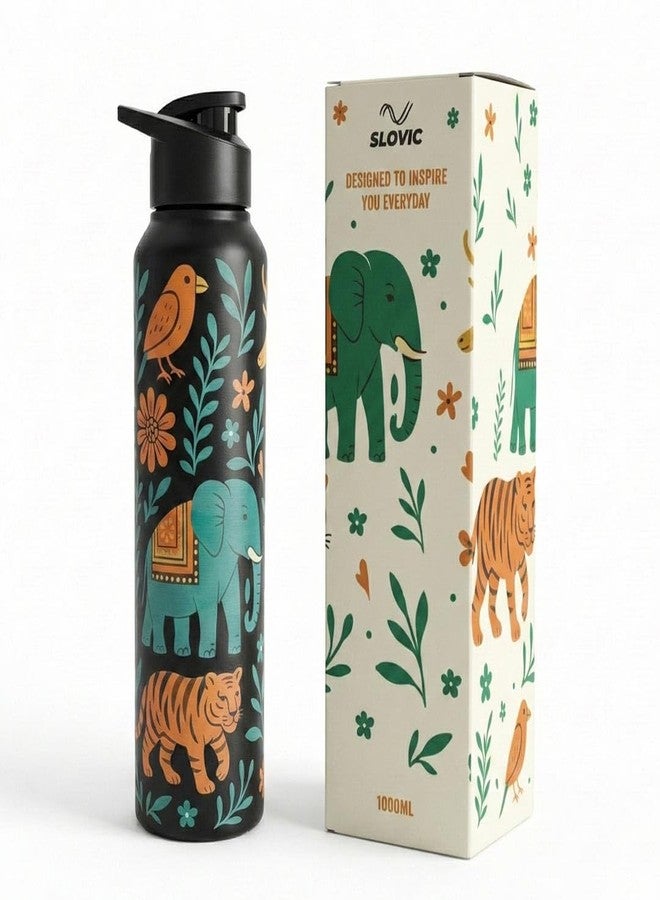SLOVIC Steel Water Bottle 1 Ltr | Incredible India Design Fridge Water Bottle for School Kids | 100% BPA Free & leak-Proof | Sipper Water Bottles for Adults | Ideal for Gym, Office, Travel - Image 1